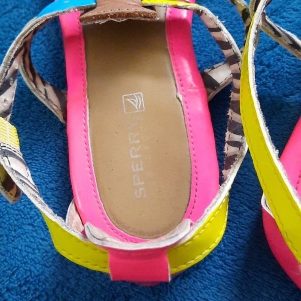Sperry Pink Yellow Neon Top Sider Thong Strappy Sandals Size 6 - Picture 7 of 15